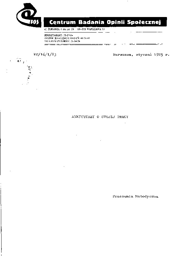 Okładka komunikatu PM/16/1/85