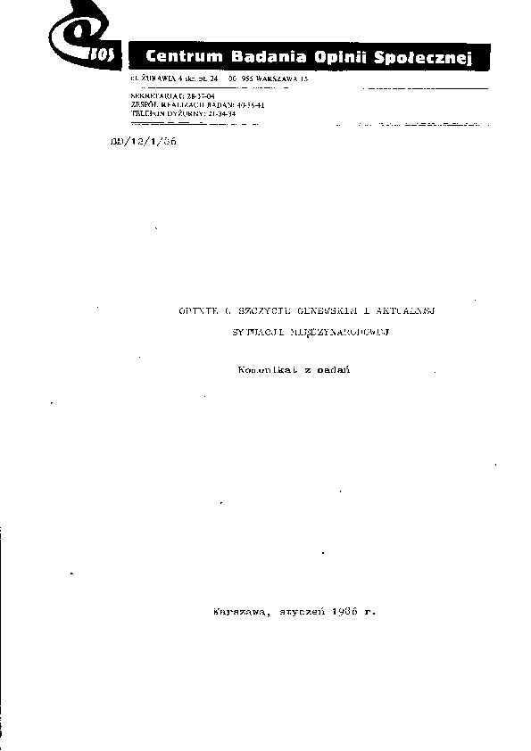Okładka komunikatu BD/12/1/86