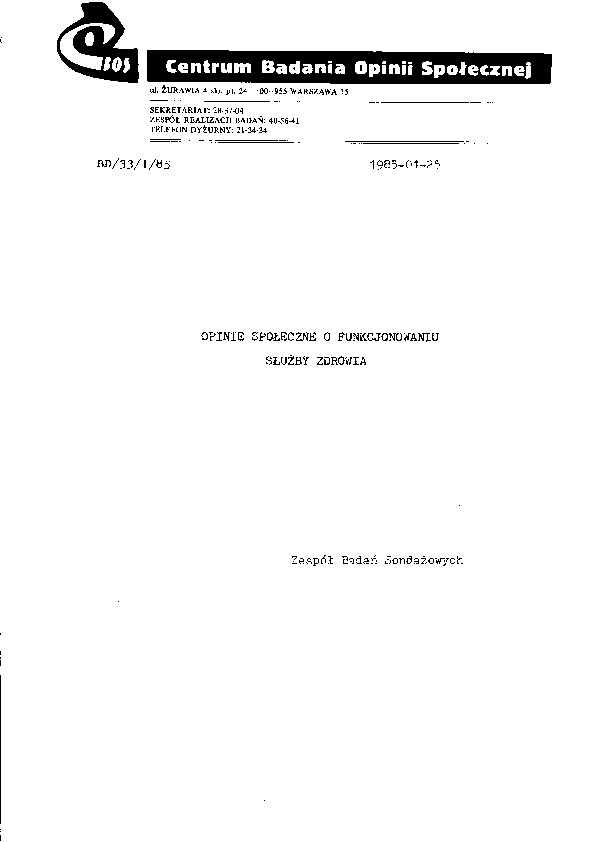 Okładka komunikatu BD/33/1/85