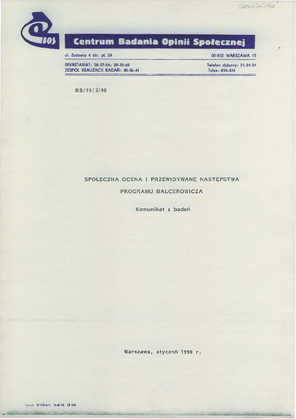 Okładka komunikatu BS/10/2/90