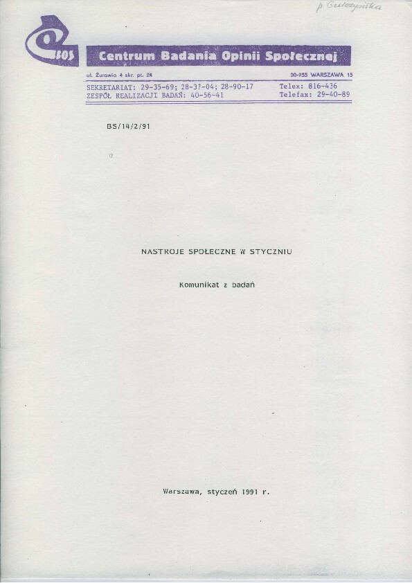Okładka komunikatu BS/14/2/91