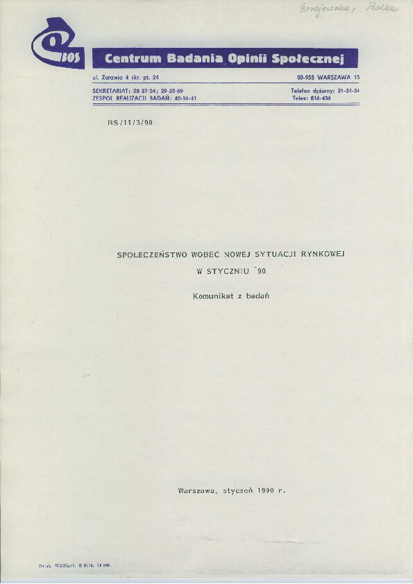 Okładka komunikatu BD/11/1/90