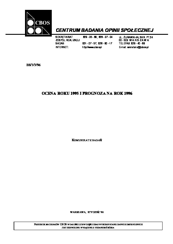 Okładka komunikatu BS/3/3/96