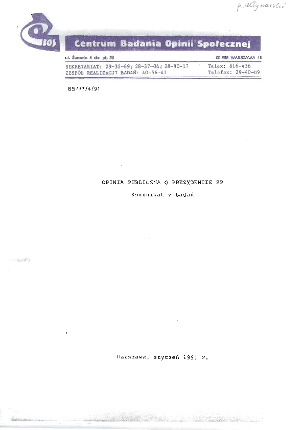 Okładka komunikatu BS/17/4/91