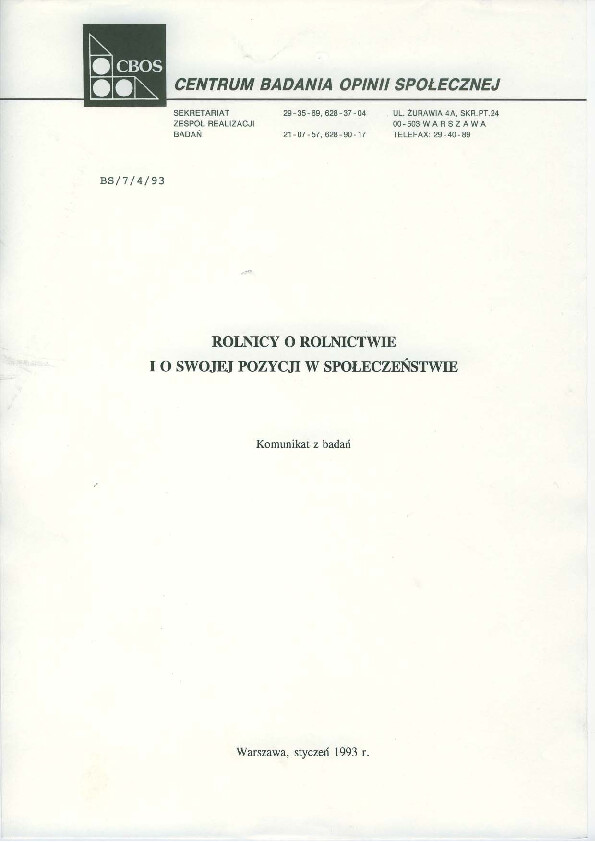 Okładka komunikatu BS/7/4/93