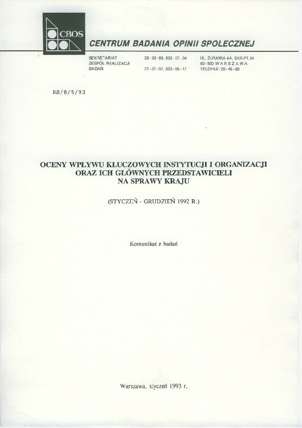Okładka komunikatu BS/8/5/93