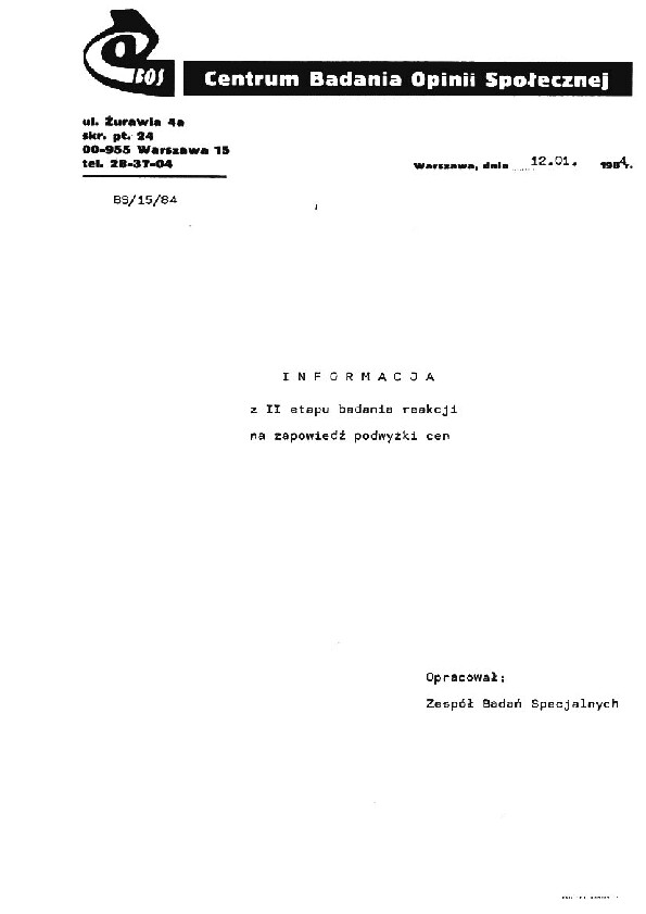 Okładka komunikatu BS/15/84