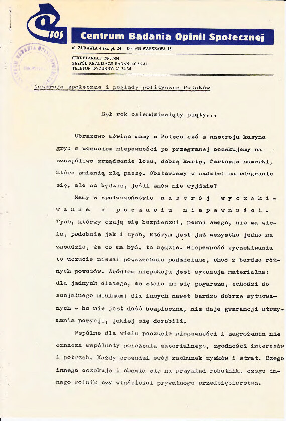 Okładka komunikatu DN/159/86