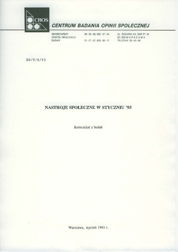 Okładka komunikatu BS/9/6/93