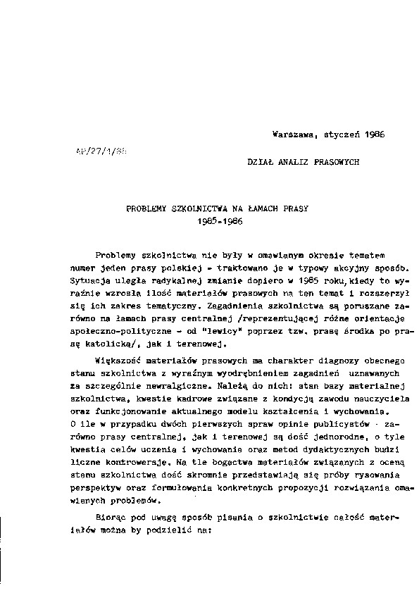 Okładka komunikatu AP/27/1/86