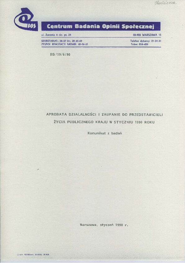 Okładka komunikatu BD/19/3/90