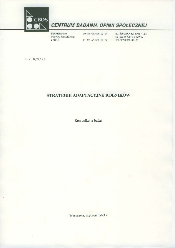 Okładka komunikatu BS/10/7/93