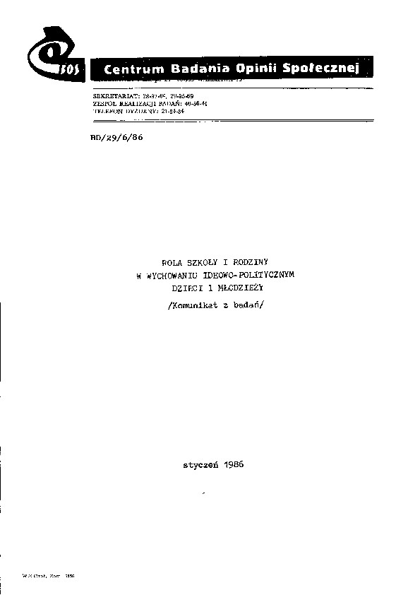 Okładka komunikatu BD/29/6/86