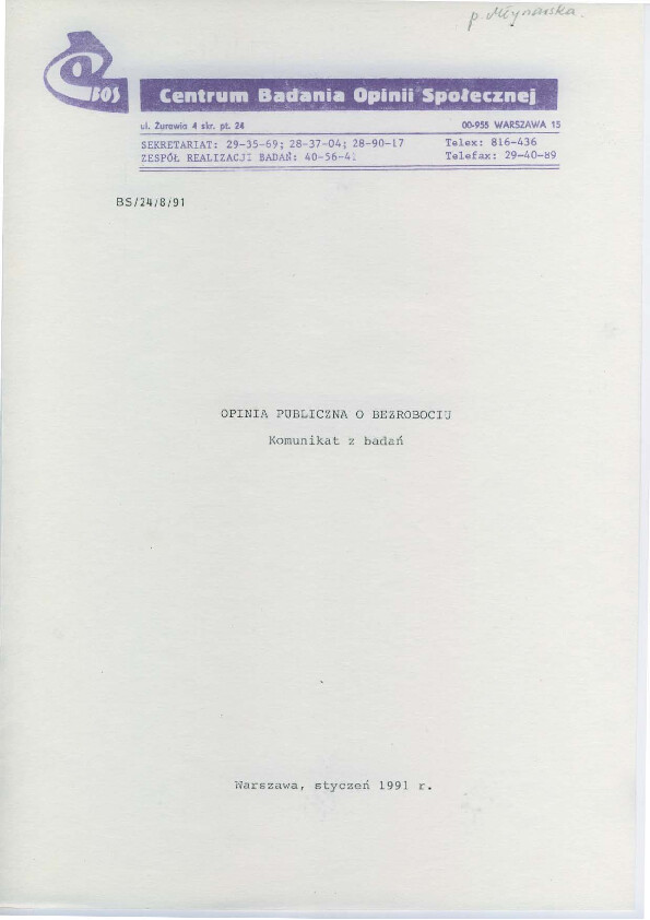 Okładka komunikatu BS/24/8/91