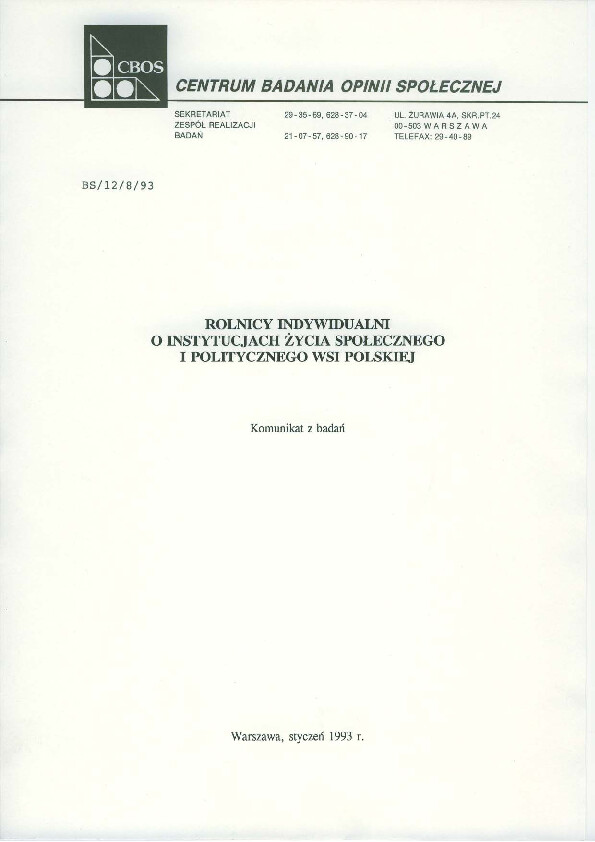 Okładka komunikatu BS/12/8/93
