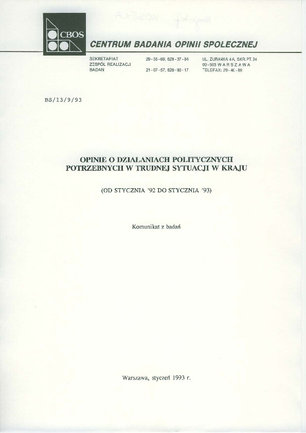 Okładka komunikatu BS/13/9/93