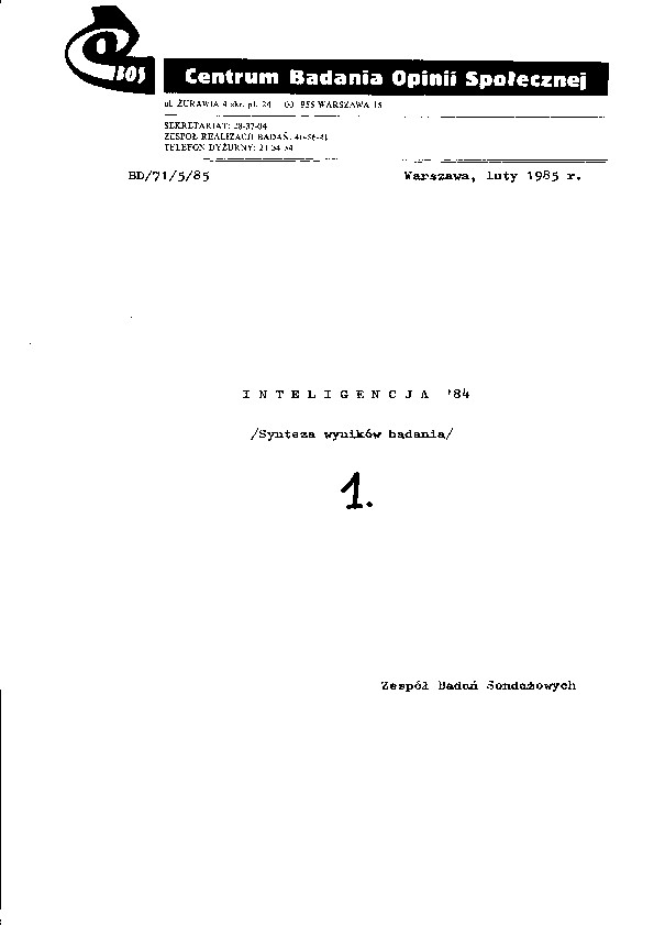 Okładka komunikatu BD/71/5/85