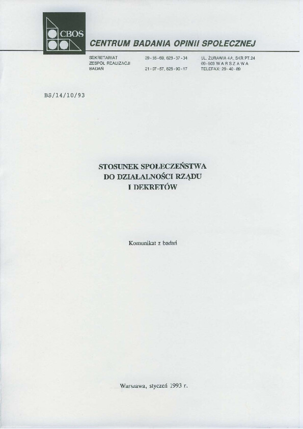 Okładka komunikatu BS/14/10/93