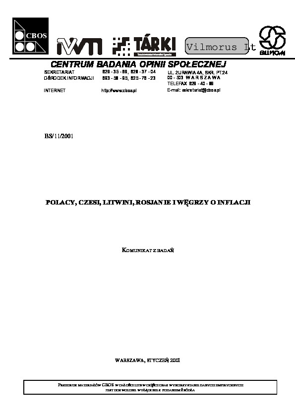Okładka komunikatu BS/11/2001