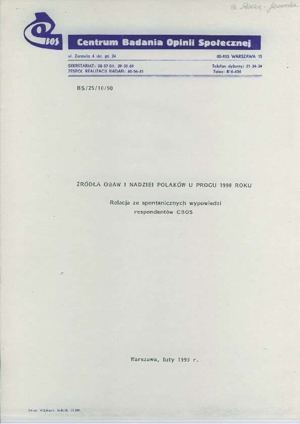 Okładka komunikatu BS/25/10/90