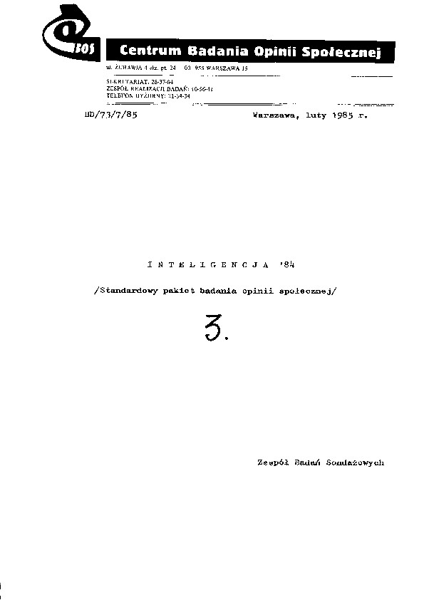 Okładka komunikatu BD/73/7/85