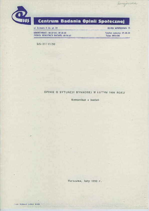 Okładka komunikatu BD/27/7/90
