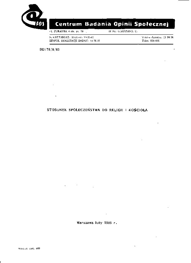 Okładka komunikatu BD/78/8/85