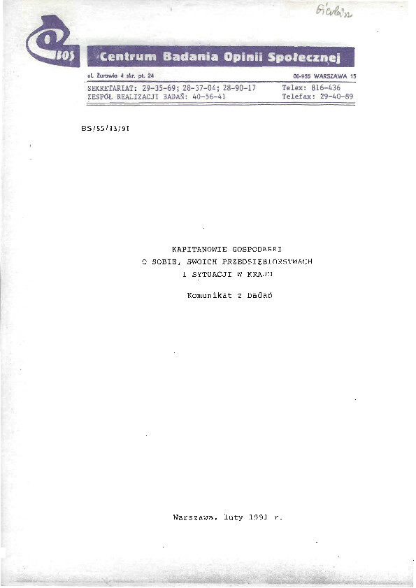 Okładka komunikatu BS/55/13/91