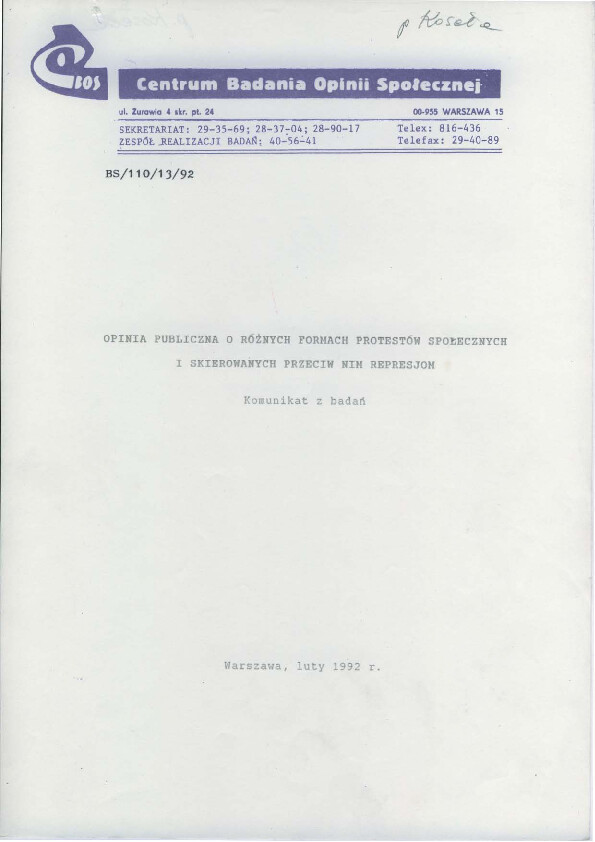Okładka komunikatu BS/110/13/92