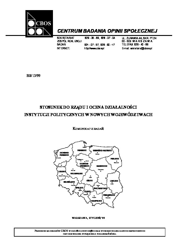 Okładka komunikatu BS/13/99
