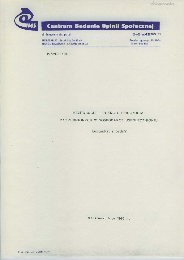 Okładka komunikatu BD/29/9/90