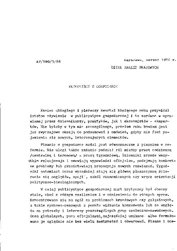 Okładka komunikatu AP/100/3/86