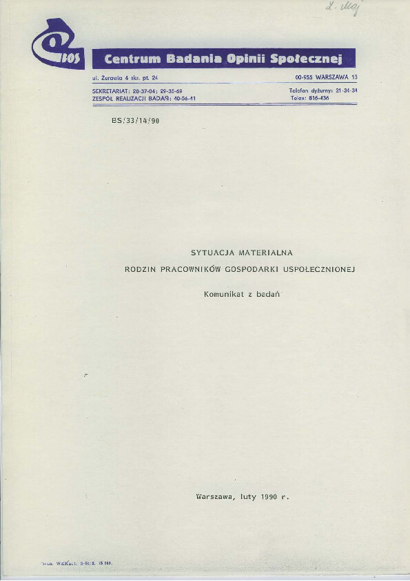 Okładka komunikatu BS/33/4/90