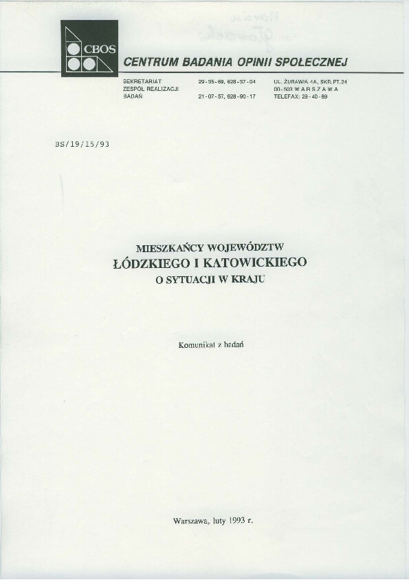 Okładka komunikatu BS/19/15/93