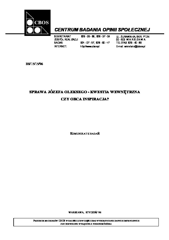 Okładka komunikatu BS/15/15/96