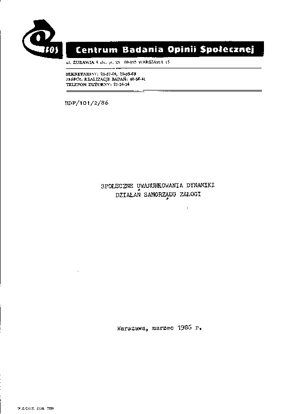 Okładka komunikatu BDF/101/2/86