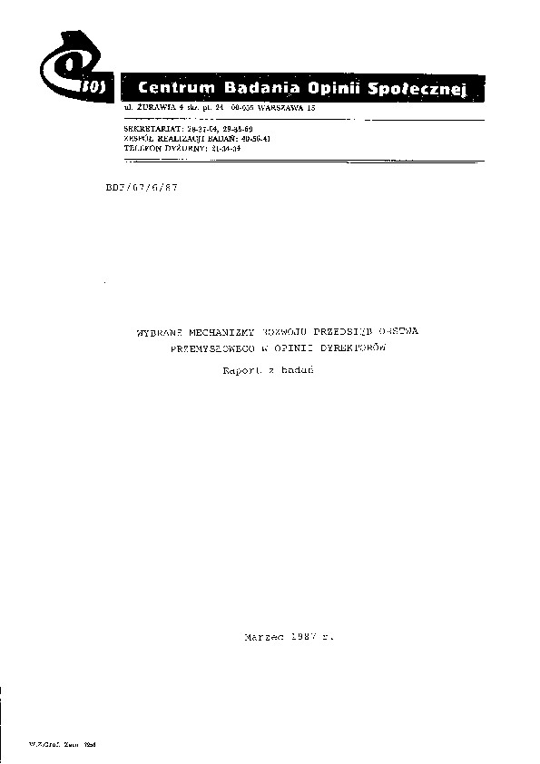 Okładka komunikatu BDF/67/6/87