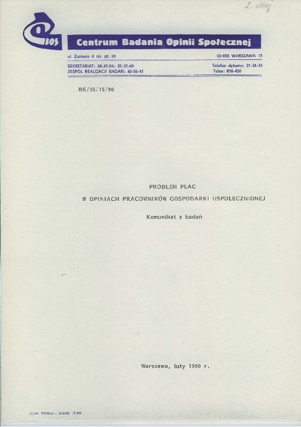 Okładka komunikatu BS/35/5/90