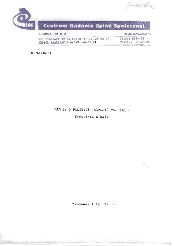 Okładka komunikatu BS/60/16/91