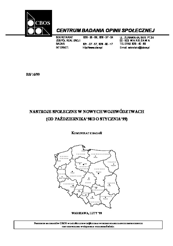 Okładka komunikatu BS/16/99