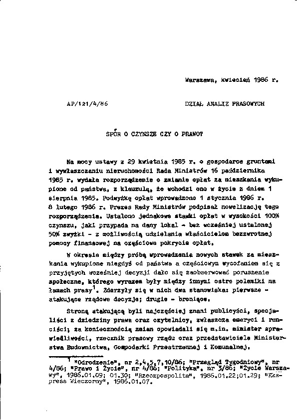 Okładka komunikatu AP/121/4/86