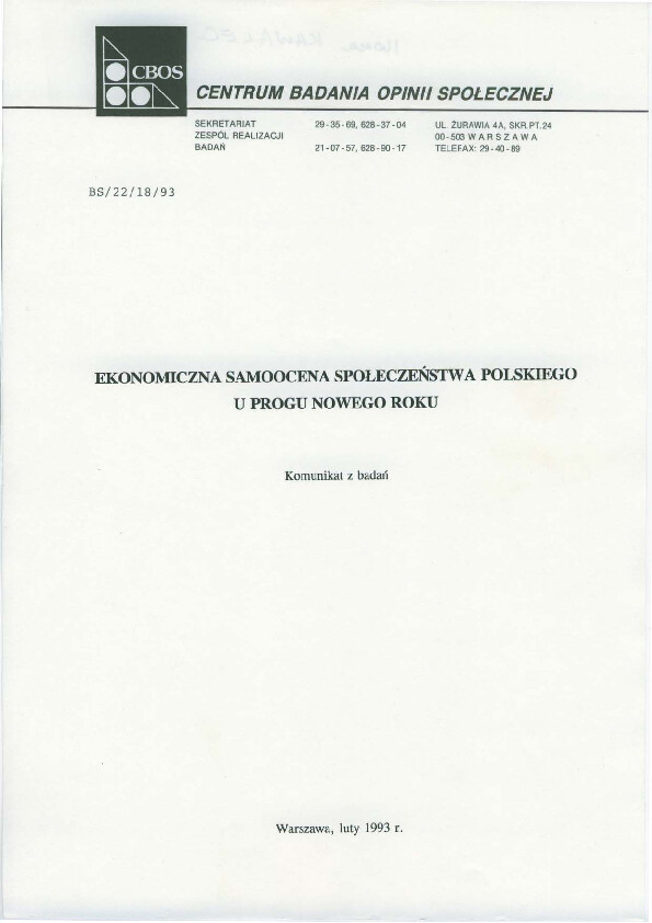 Okładka komunikatu BS/22/18/93