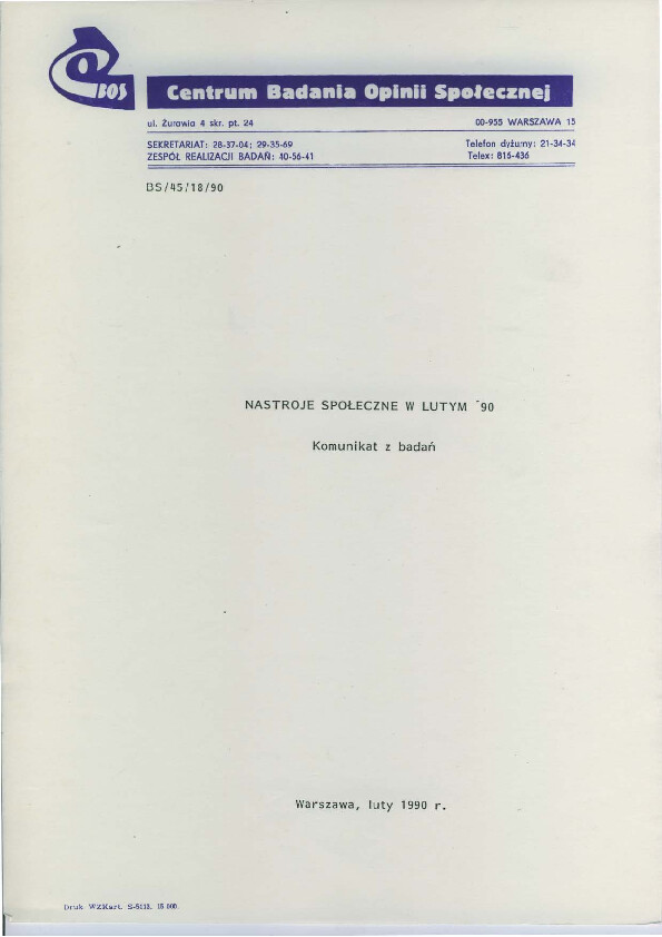 Okładka komunikatu BS/45/18/90