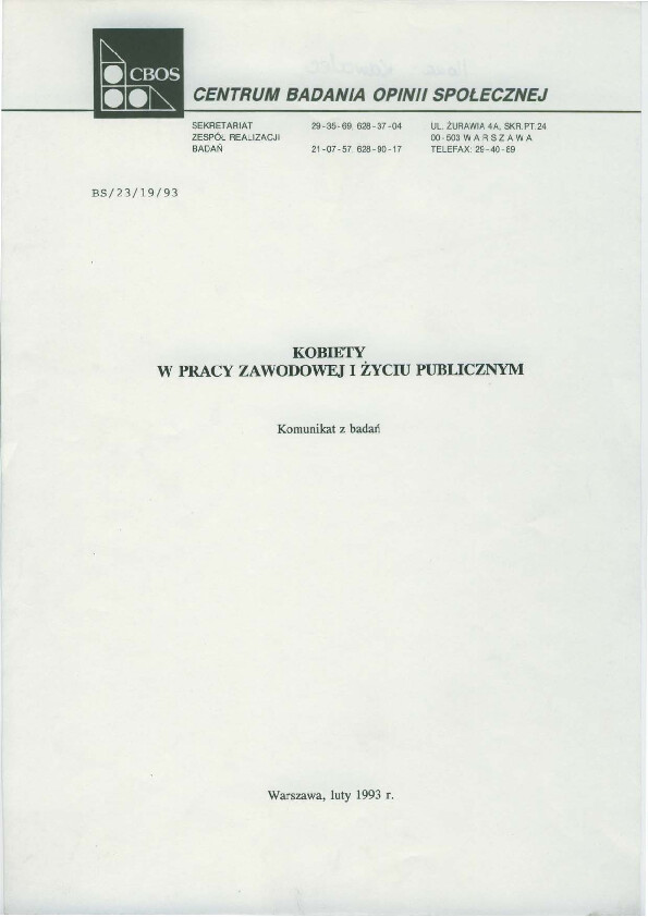 Okładka komunikatu BS/23/19/93