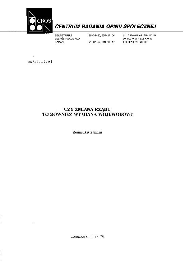 Okładka komunikatu BS/22/19/94