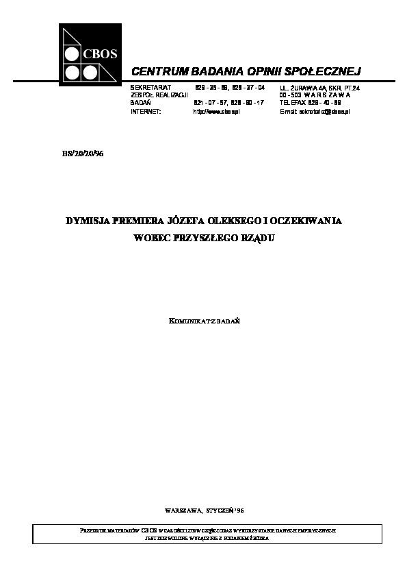 Okładka komunikatu BS/20/20/96