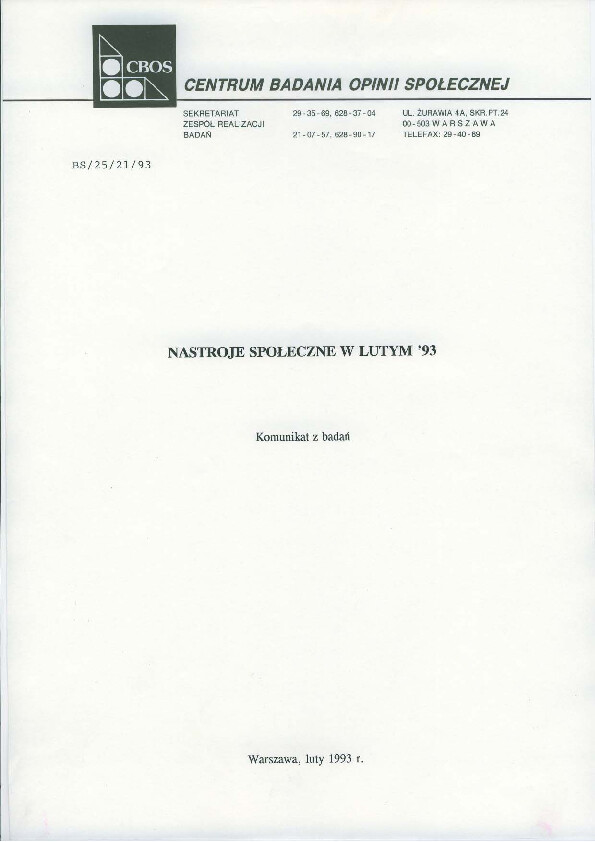 Okładka komunikatu BS/25/21/93