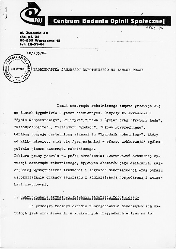 Okładka komunikatu AP/235/84