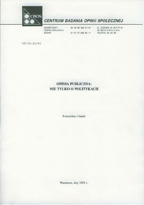 Okładka komunikatu BS/26/22/93