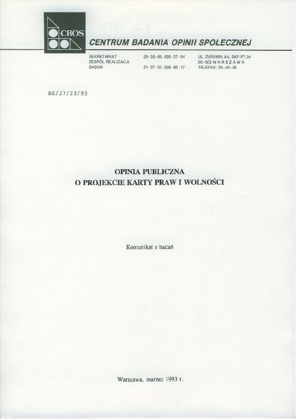 Okładka komunikatu BS/27/23/93